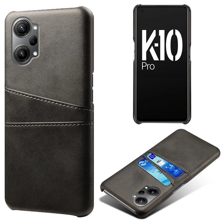 Für Oppo K10 Pro 5G Anti-fall-handy-hülle Dünnkarten-karten-back-hülle Pu-lederbeschichtete Hard-pc-abdeckung - Schwarz