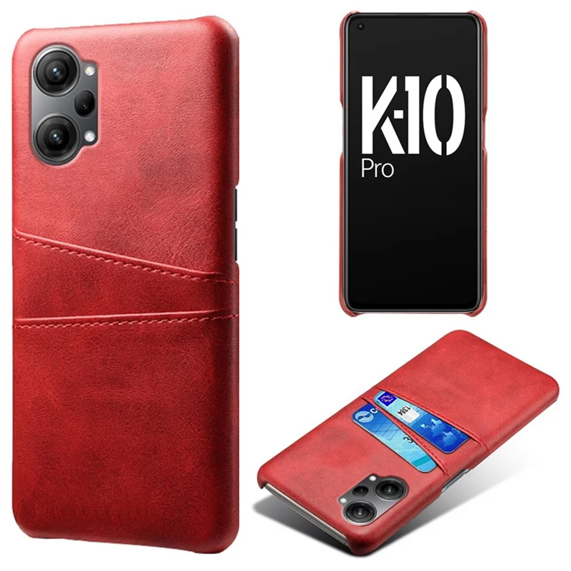 For Oppo K10 Pro 5G Anti-fall Phone Case Thin Card Slots Back Case PU Leather Coated Hard PC Cover - Red
