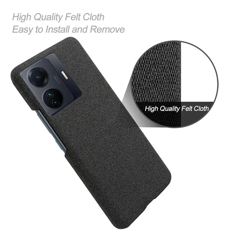 For vivo S15e 5G/T1 (Snapdragon 778G) 5G/iQOO Z6 Pro 5G Solid Color Cloth Texture Phone Case Well-protected Hard PC + Cloth Cover - Black