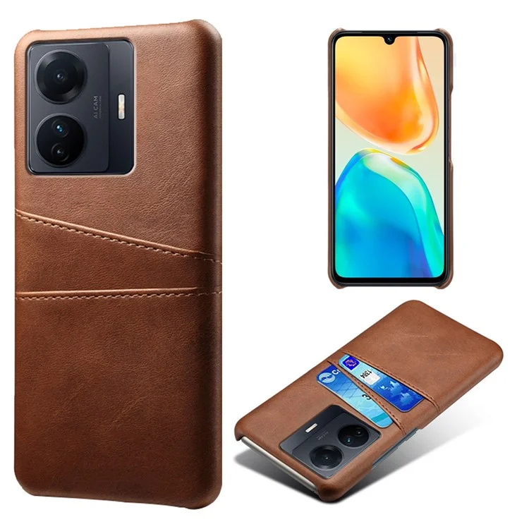 Para Vivo S15e 5G/T1 (Snapdragon 778G) 5g/iqoo Z6 Pro 5G Caso Celo Celo Casa de Protenção do Carto Dulo Carto Cato de Cato PU Comprela PC Doa - Castanho