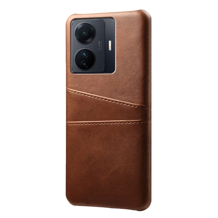 Para Vivo S15e 5G/T1 (Snapdragon 778G) 5g/iqoo Z6 Pro 5G Caso Celo Celo Casa de Protenção do Carto Dulo Carto Cato de Cato PU Comprela PC Doa - Castanho
