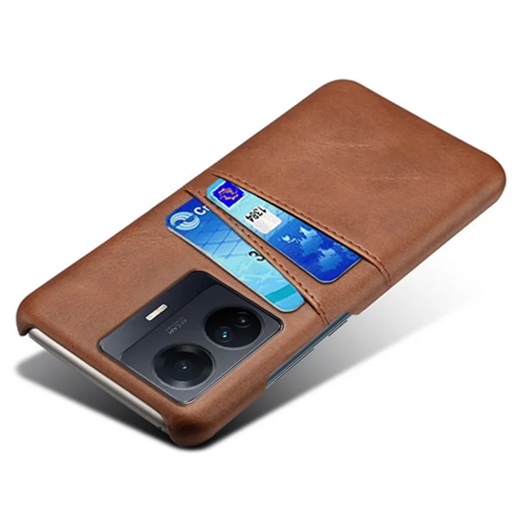 Para Vivo S15e 5G/T1 (Snapdragon 778G) 5g/iqoo Z6 Pro 5G Caso Celo Celo Casa de Protenção do Carto Dulo Carto Cato de Cato PU Comprela PC Doa - Castanho