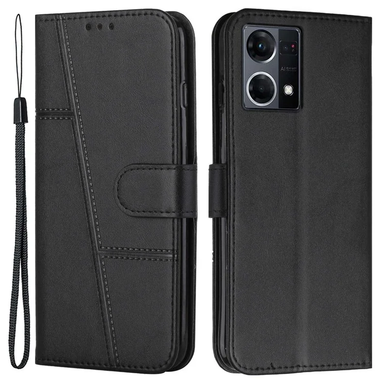 Для Oppo Reno7/F21 Pro 4G Shock -reseact Flip Case Stitching Кожаная Защитная Магнитная Магнитная Чехла Для Магнитного Чехла на Фолио с Ремешком с Ремешком - Черный