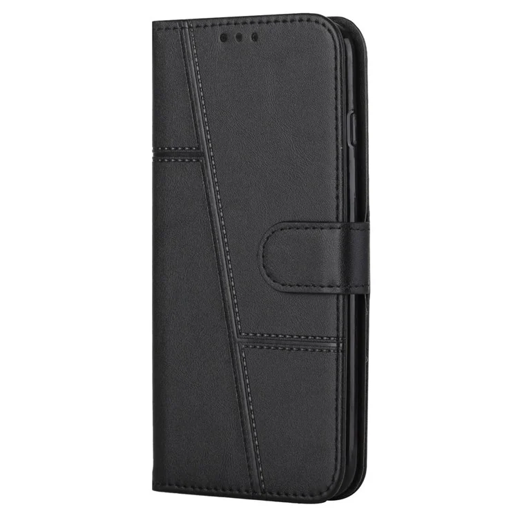 Для Oppo Reno7/F21 Pro 4G Shock -reseact Flip Case Stitching Кожаная Защитная Магнитная Магнитная Чехла Для Магнитного Чехла на Фолио с Ремешком с Ремешком - Черный