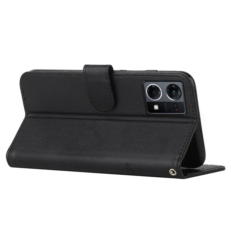 Для Oppo Reno7/F21 Pro 4G Shock -reseact Flip Case Stitching Кожаная Защитная Магнитная Магнитная Чехла Для Магнитного Чехла на Фолио с Ремешком с Ремешком - Черный