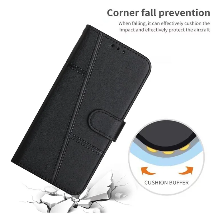 Для Oppo Reno7/F21 Pro 4G Shock -reseact Flip Case Stitching Кожаная Защитная Магнитная Магнитная Чехла Для Магнитного Чехла на Фолио с Ремешком с Ремешком - Черный