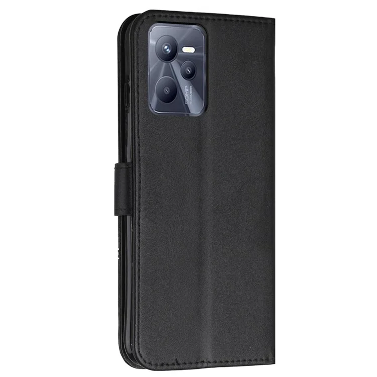 For Realme C35/Narzo 50A Prime Full Protection Flip Case Stitching PU Leather Magnetic Phone Case Folio Stand Cover with Strap Card Holder - Black