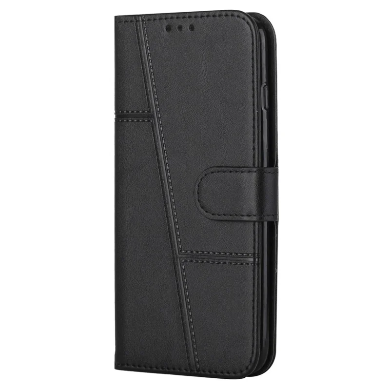 Pour Realme C21y / C25y Couverture Complète Flip Case Flip Anti-scratch PU Leather Folio Folio Livre Pliant Coux de Couture Avec Bracelet - le Noir