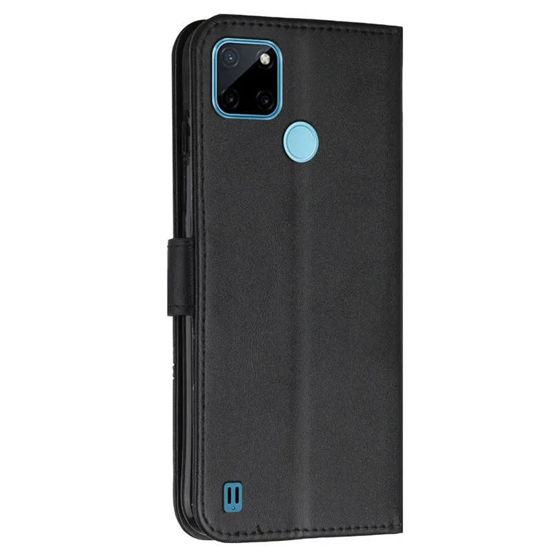 Pour Realme C21y / C25y Couverture Complète Flip Case Flip Anti-scratch PU Leather Folio Folio Livre Pliant Coux de Couture Avec Bracelet - le Noir