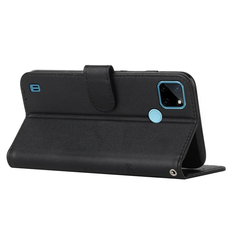 Pour Realme C21y / C25y Couverture Complète Flip Case Flip Anti-scratch PU Leather Folio Folio Livre Pliant Coux de Couture Avec Bracelet - le Noir