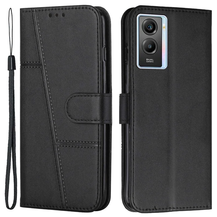 Для Vivo Y55s 5G Anti-fall Flip Case Stitching pu - Черный
