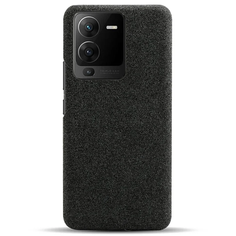 For vivo S15 5G Scratch Resistant Mobile Phone Case Shell Anti-fingerprint Solid Color Hard PC+Cloth Phone Cover - Black