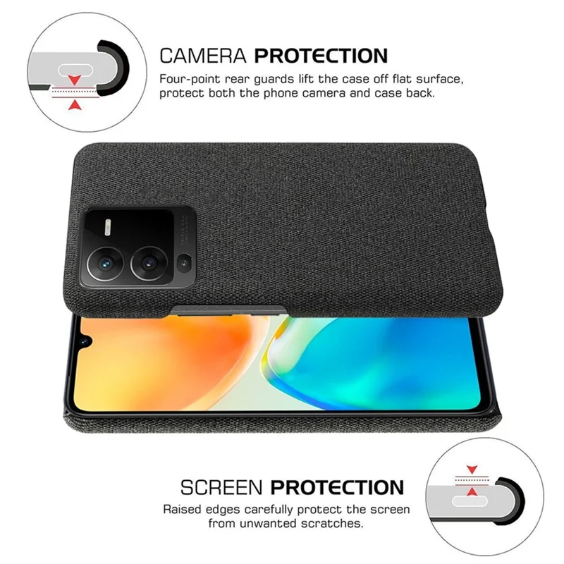 For vivo S15 5G Scratch Resistant Mobile Phone Case Shell Anti-fingerprint Solid Color Hard PC+Cloth Phone Cover - Black