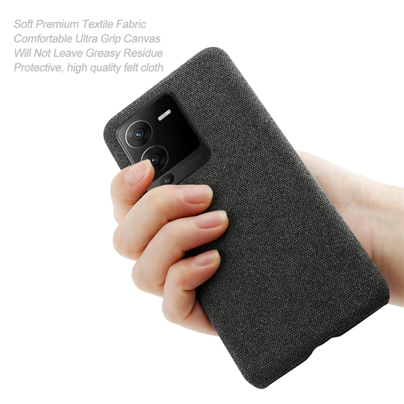 For vivo S15 5G Scratch Resistant Mobile Phone Case Shell Anti-fingerprint Solid Color Hard PC+Cloth Phone Cover - Black