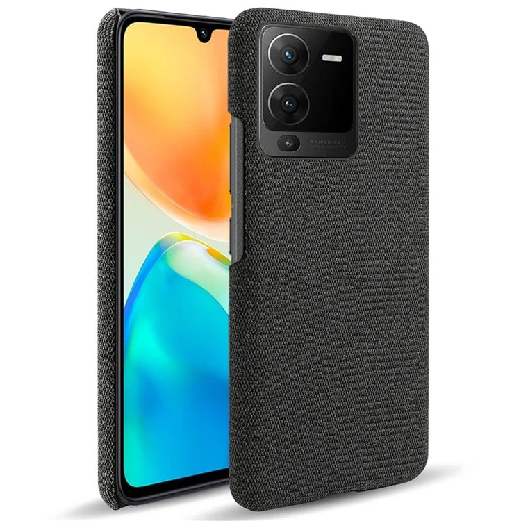 Capa de Celular Anti-grop Shell Para Vivo S15 Pro 5G, Anti-colisão Cor Sólida Pc+capa de Telefone de Pano - Preto