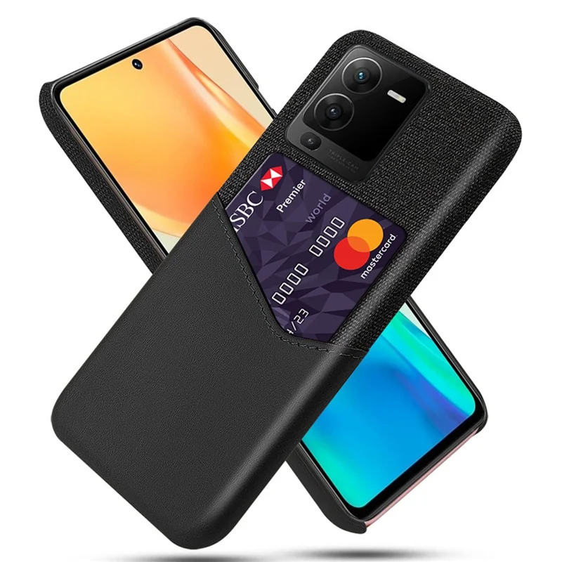 For vivo S15 5G Non-slip Phone Case Texture Card Holder PU Leather Coated PC Protective Cover - Black