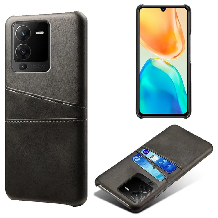 PU Leather + PC Phone Case Для Vivo S15 Pro 5G, Двойные Слоты Против Скребки Защиты - Черный