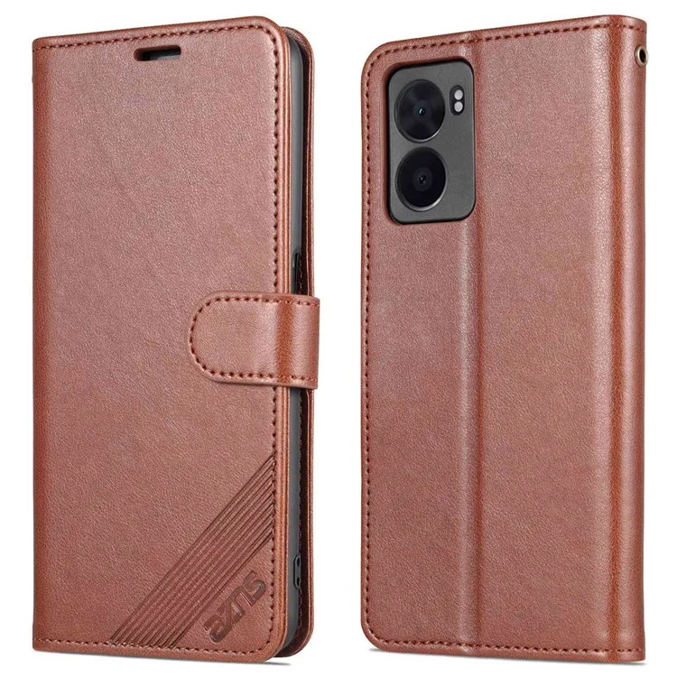 Azns Für Oppo A57 (2022) 5G / A77 5G Strukturierte PU Lederständer Flip Deckung Magnetverschluss Schocksicheres Schutzbrieftasche Hülle - Braun