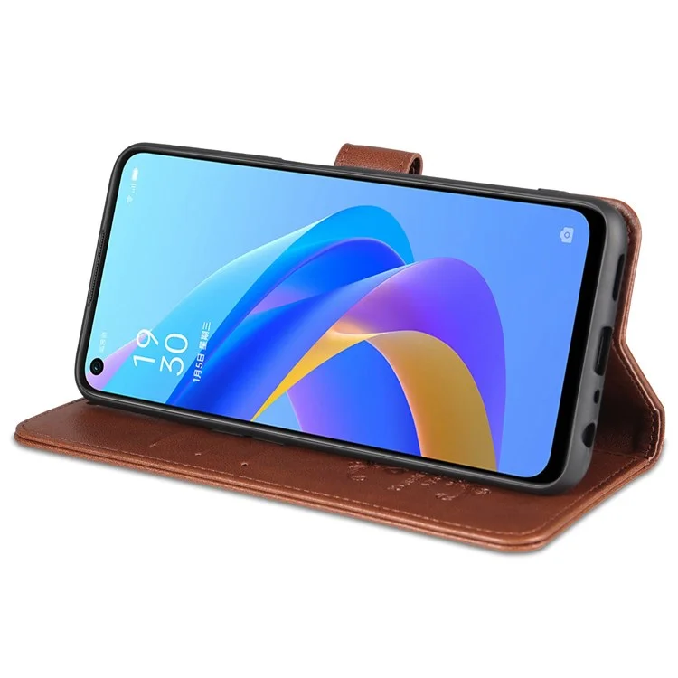 Azns Für Oppo A57 (2022) 5G / A77 5G Strukturierte PU Lederständer Flip Deckung Magnetverschluss Schocksicheres Schutzbrieftasche Hülle - Braun
