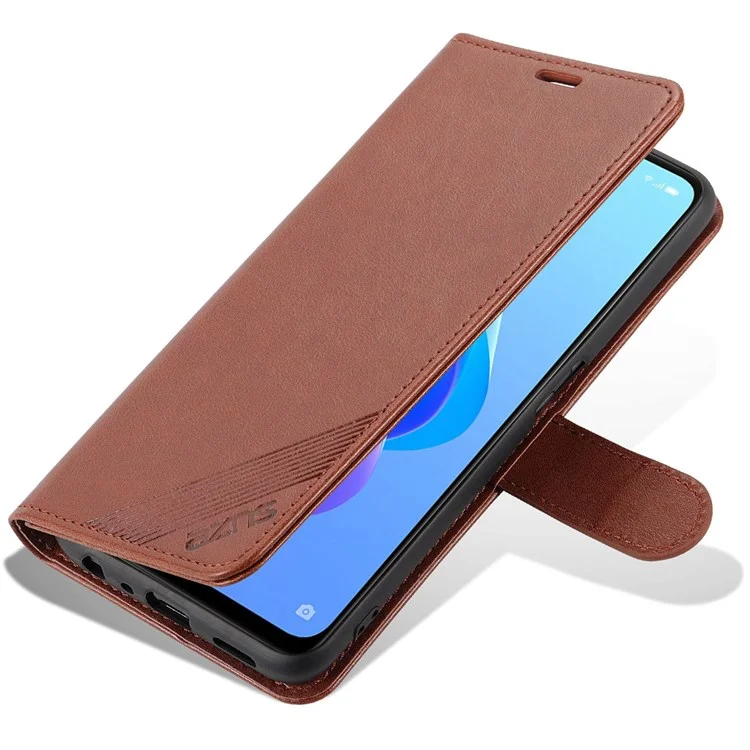 Azns Für Oppo A57 (2022) 5G / A77 5G Strukturierte PU Lederständer Flip Deckung Magnetverschluss Schocksicheres Schutzbrieftasche Hülle - Braun