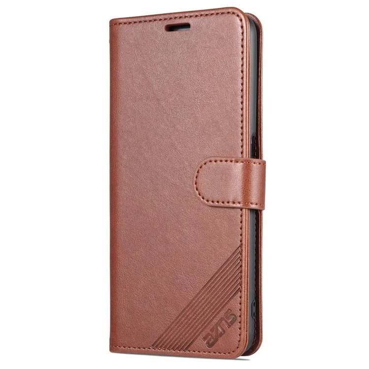 Azns Für Oppo A57 (2022) 5G / A77 5G Strukturierte PU Lederständer Flip Deckung Magnetverschluss Schocksicheres Schutzbrieftasche Hülle - Braun