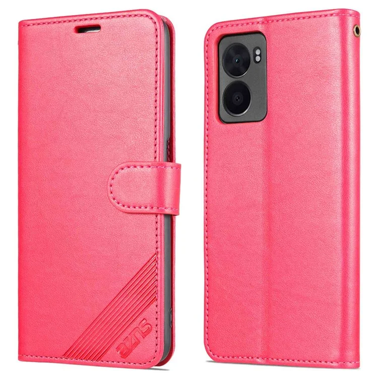 AZNS Для Oppo A57 (2022) 5G / A77 5G Текстурированная Кожаная Подставка Для Кожи PU Flip Cover Magnetic Закрытие Shock -resect Croate Skellet Case - Красный