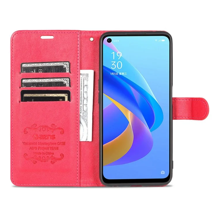 AZNS Для Oppo A57 (2022) 5G / A77 5G Текстурированная Кожаная Подставка Для Кожи PU Flip Cover Magnetic Закрытие Shock -resect Croate Skellet Case - Красный