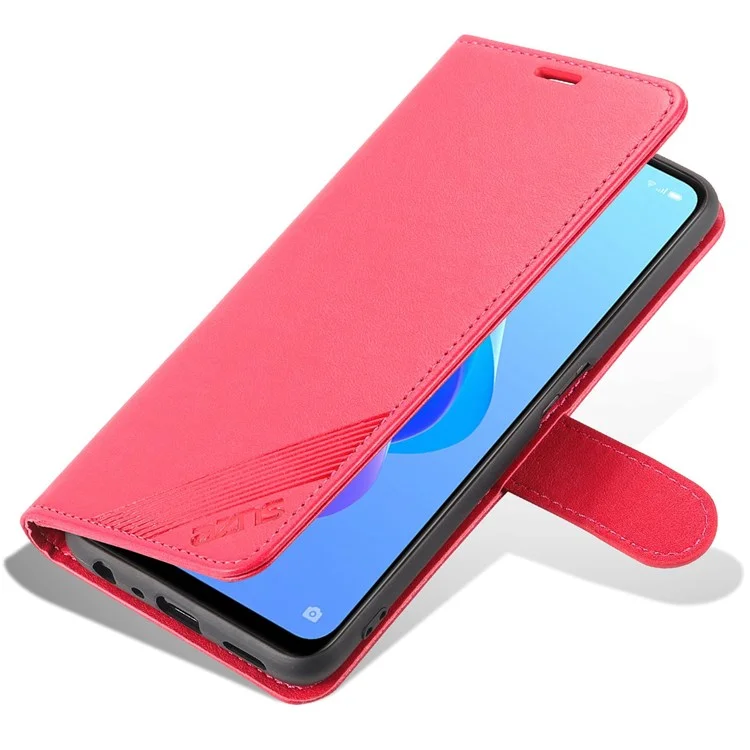 AZNS Для Oppo A57 (2022) 5G / A77 5G Текстурированная Кожаная Подставка Для Кожи PU Flip Cover Magnetic Закрытие Shock -resect Croate Skellet Case - Красный
