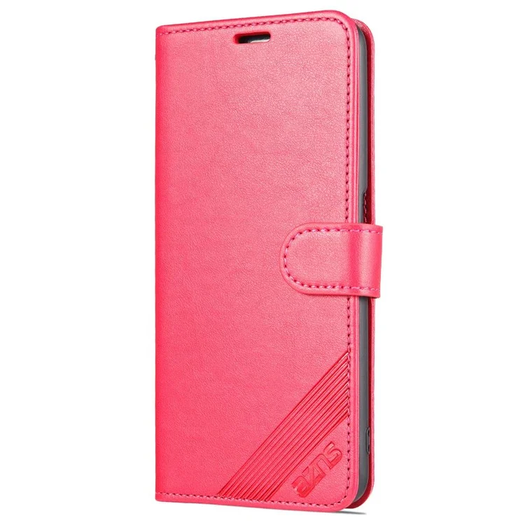 AZNS Для Oppo A57 (2022) 5G / A77 5G Текстурированная Кожаная Подставка Для Кожи PU Flip Cover Magnetic Закрытие Shock -resect Croate Skellet Case - Красный