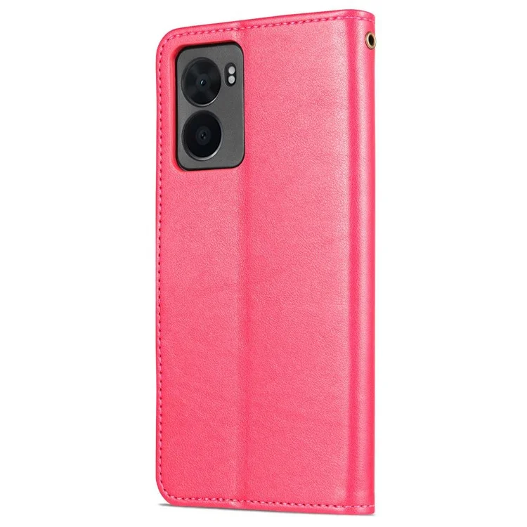 AZNS Для Oppo A57 (2022) 5G / A77 5G Текстурированная Кожаная Подставка Для Кожи PU Flip Cover Magnetic Закрытие Shock -resect Croate Skellet Case - Красный