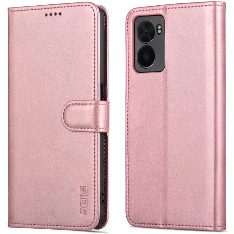 AZNS Per Oppo A57 (2022) 5G / A77 5G PU Leather Follio Case Stand Shock Affronta Shock TPU Shell Flip Cover Del Telefono Flip - Oro Rosa