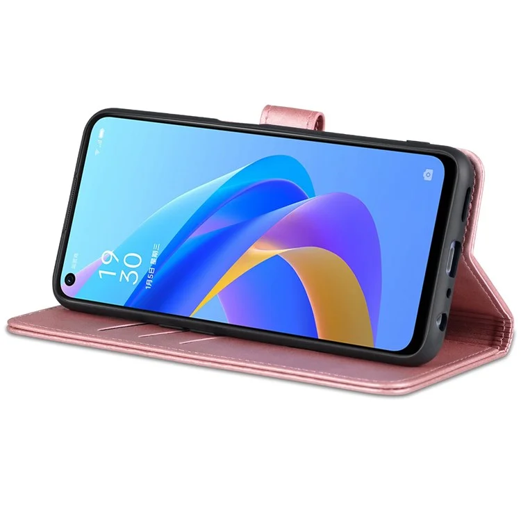 AZNS Per Oppo A57 (2022) 5G / A77 5G PU Leather Follio Case Stand Shock Affronta Shock TPU Shell Flip Cover Del Telefono Flip - Oro Rosa