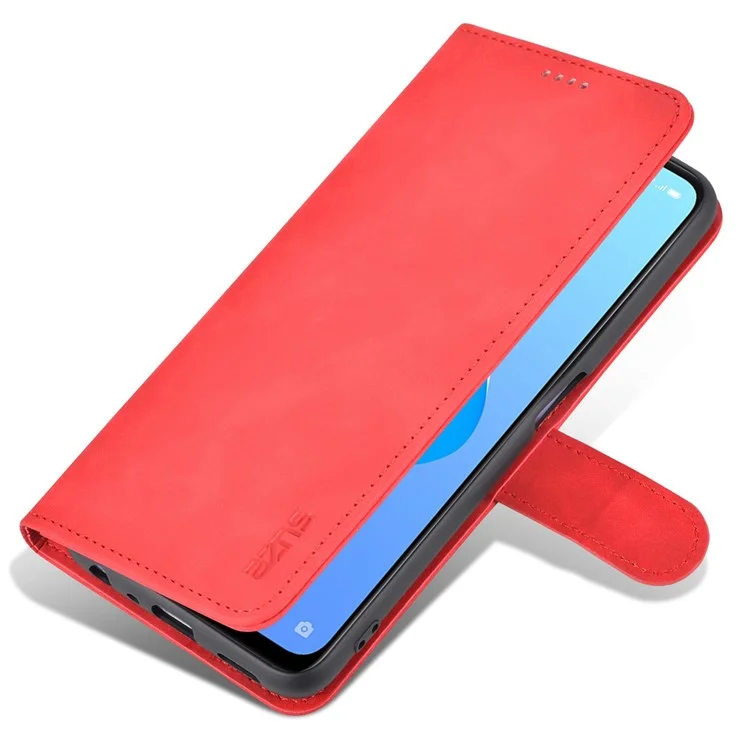 Azns Für Oppo A57 (2022) 5G / A77 5G PU Leder Folio Hülle Ständer Schockdes TPU Inner Shell Wallet Flip Telefonabdeckung - Rot