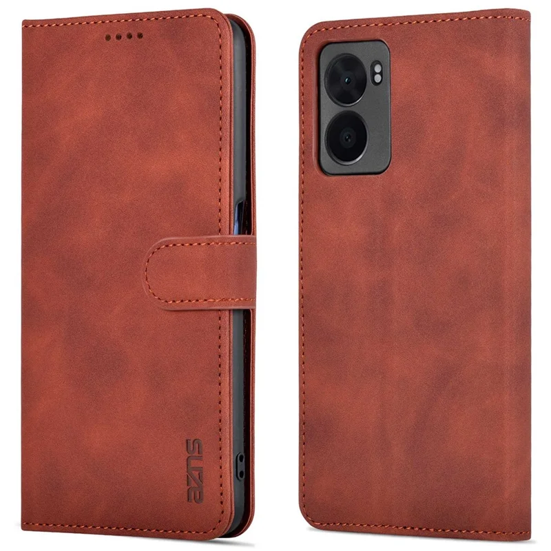 AZNS For Oppo A57 (2022) 5G / A77 5G / OnePlus Nord N300 5G PU Leather Folio Case Stand Shockproof TPU Inner Shell Wallet Flip Phone Cover - Brown