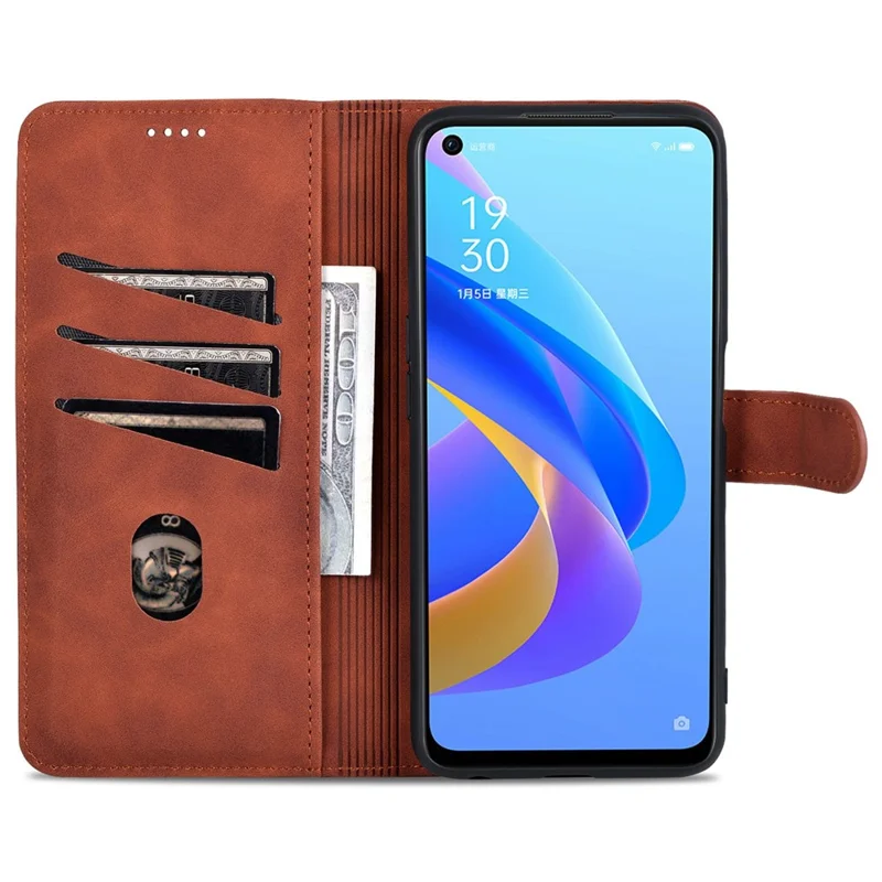 AZNS For Oppo A57 (2022) 5G / A77 5G / OnePlus Nord N300 5G PU Leather Folio Case Stand Shockproof TPU Inner Shell Wallet Flip Phone Cover - Brown