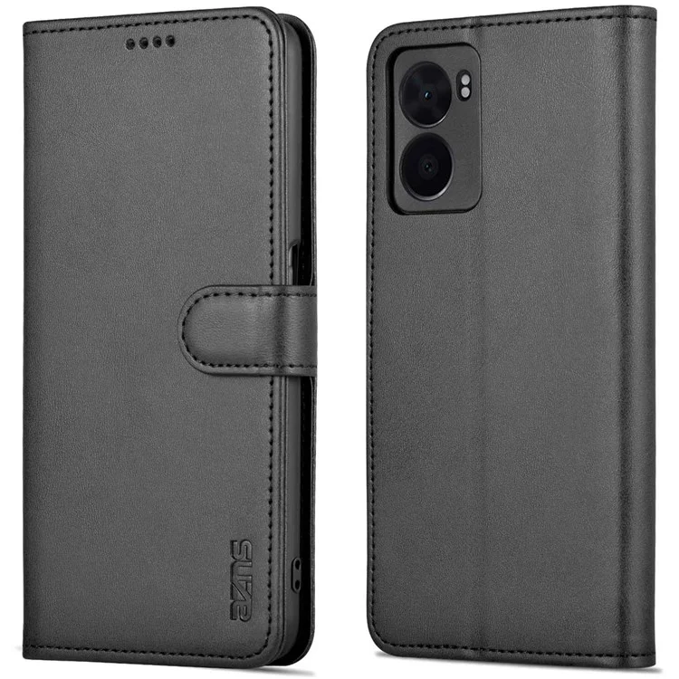 AZNS For Oppo A57 (2022) 5G / A77 5G / OnePlus Nord N300 5G PU Leather Folio Case Stand Shockproof TPU Inner Shell Wallet Flip Phone Cover - Black