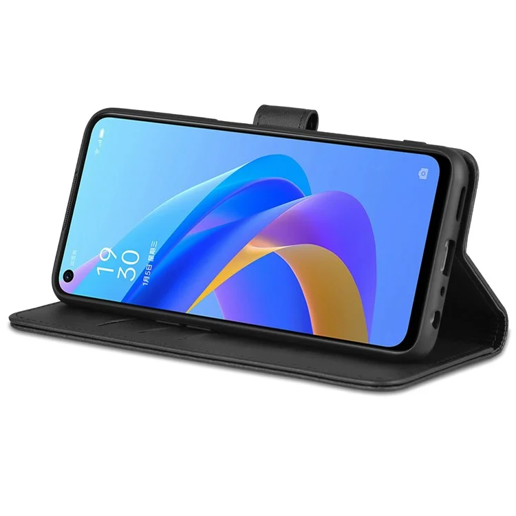 AZNS For Oppo A57 (2022) 5G / A77 5G / OnePlus Nord N300 5G PU Leather Folio Case Stand Shockproof TPU Inner Shell Wallet Flip Phone Cover - Black