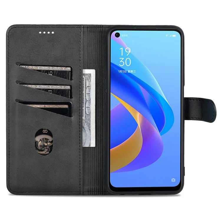 AZNS For Oppo A57 (2022) 5G / A77 5G / OnePlus Nord N300 5G PU Leather Folio Case Stand Shockproof TPU Inner Shell Wallet Flip Phone Cover - Black