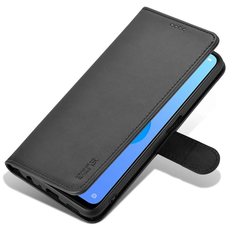 AZNS For Oppo A57 (2022) 5G / A77 5G / OnePlus Nord N300 5G PU Leather Folio Case Stand Shockproof TPU Inner Shell Wallet Flip Phone Cover - Black