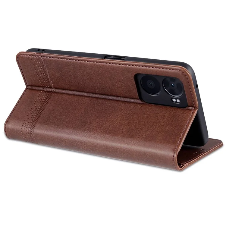AZNS Для Oppo A57 (2022) 5G / A77 5G PU Кожаная Кошелька Flip Cover Hidden Magnetic Absorption Stand Folio Phone Case - Кофе