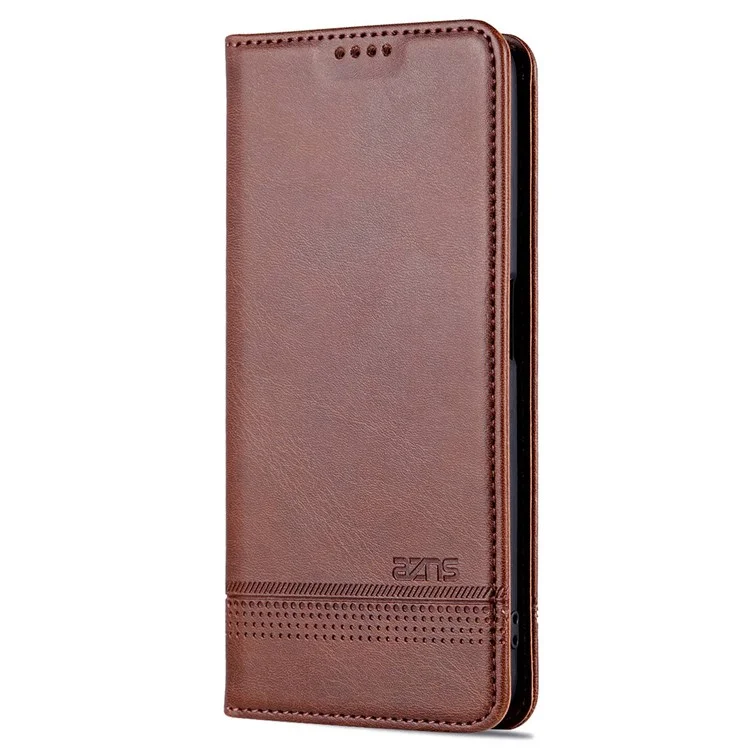 AZNS Для Oppo A57 (2022) 5G / A77 5G PU Кожаная Кошелька Flip Cover Hidden Magnetic Absorption Stand Folio Phone Case - Кофе