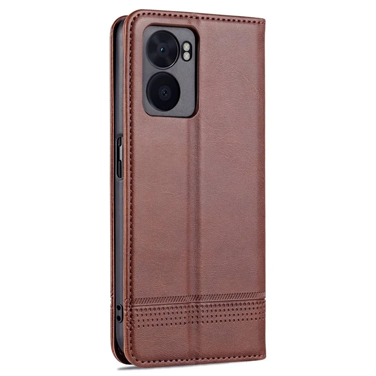 AZNS Для Oppo A57 (2022) 5G / A77 5G PU Кожаная Кошелька Flip Cover Hidden Magnetic Absorption Stand Folio Phone Case - Кофе