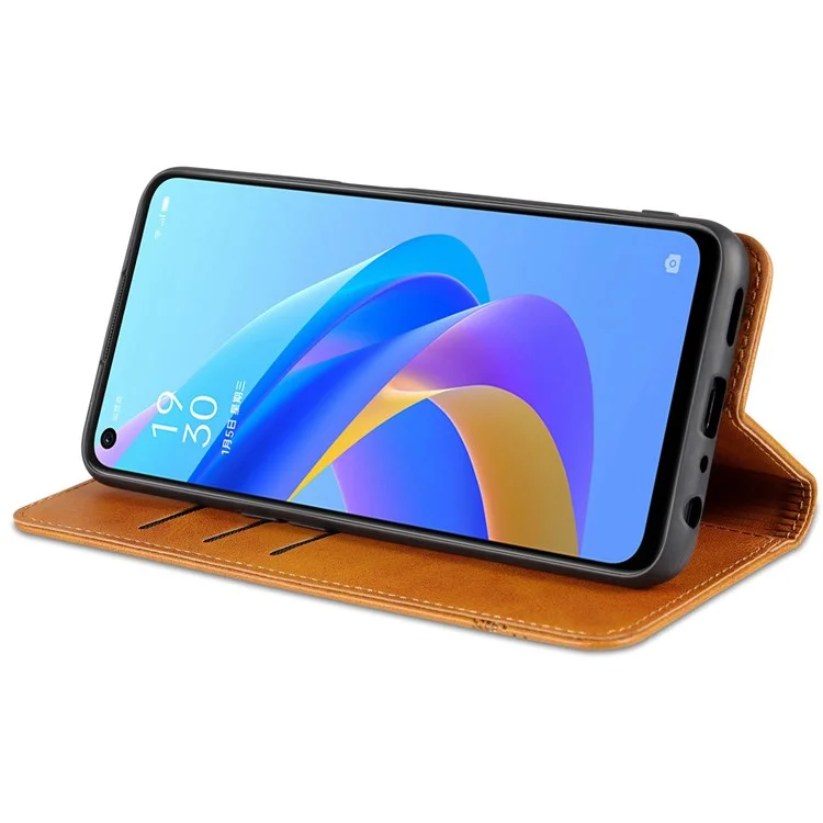 AZNS Para Oppo A57 (2022) 5G / A77 5G PU Caulha Tape de Capa de Cata - Castanho