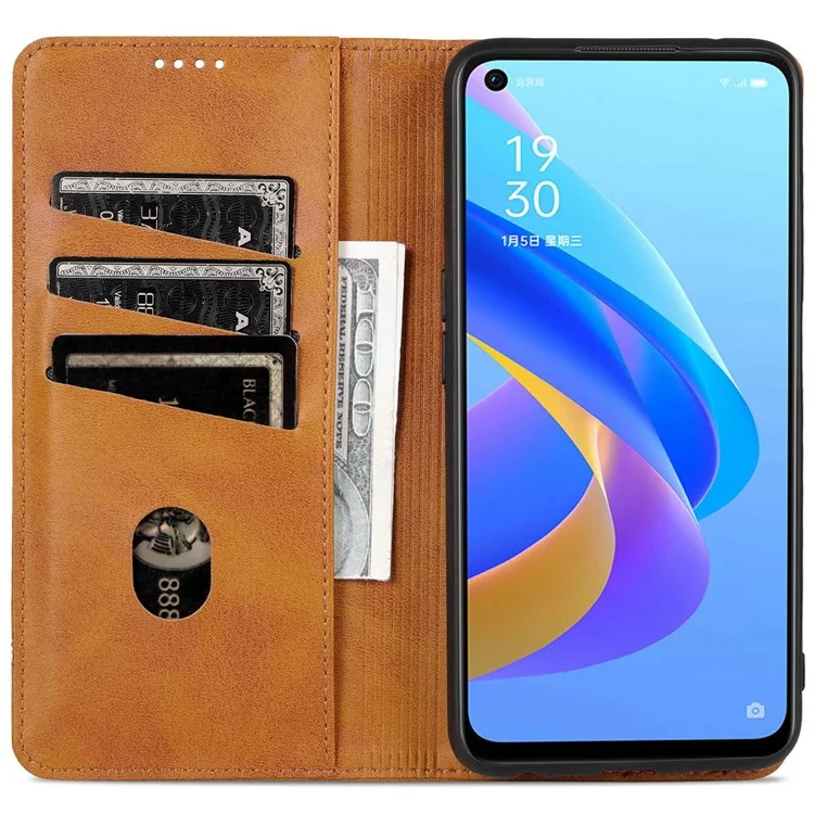 AZNS Para Oppo A57 (2022) 5G / A77 5G PU Caulha Tape de Capa de Cata - Castanho