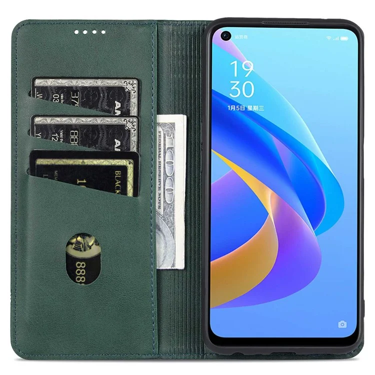 AZNS Para Oppo A57 (2022) 5G / A77 5G PU Caulha Tape de Capa de Cata - Verde Negruzco