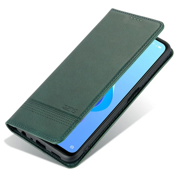 AZNS Para Oppo A57 (2022) 5G / A77 5G PU Caulha Tape de Capa de Cata - Verde Negruzco