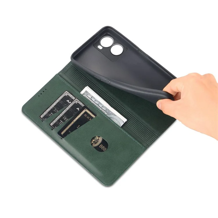 AZNS Para Oppo A57 (2022) 5G / A77 5G PU Caulha Tape de Capa de Cata - Verde Negruzco