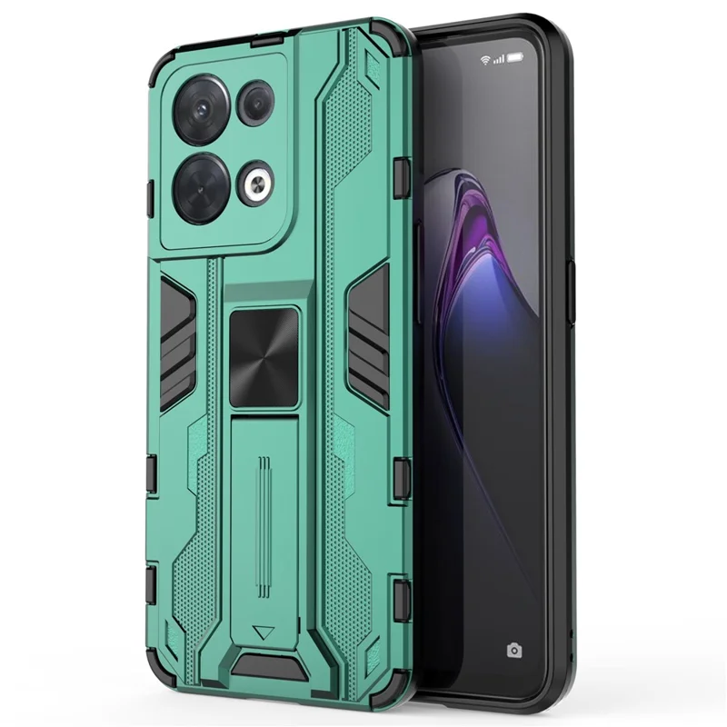 For Oppo Reno8 5G (Global Version) / Oppo Reno8 5G Hard PC Soft TPU Rugged Hybrid Case Heavy Duty Anti-fall Protective Shell with Kickstand - Green