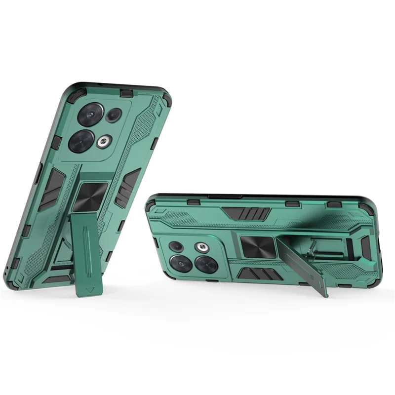For Oppo Reno8 5G (Global Version) / Oppo Reno8 5G Hard PC Soft TPU Rugged Hybrid Case Heavy Duty Anti-fall Protective Shell with Kickstand - Green