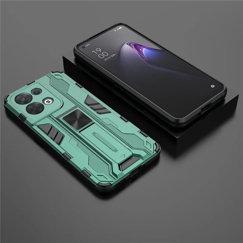 For Oppo Reno8 5G (Global Version) / Oppo Reno8 5G Hard PC Soft TPU Rugged Hybrid Case Heavy Duty Anti-fall Protective Shell with Kickstand - Green